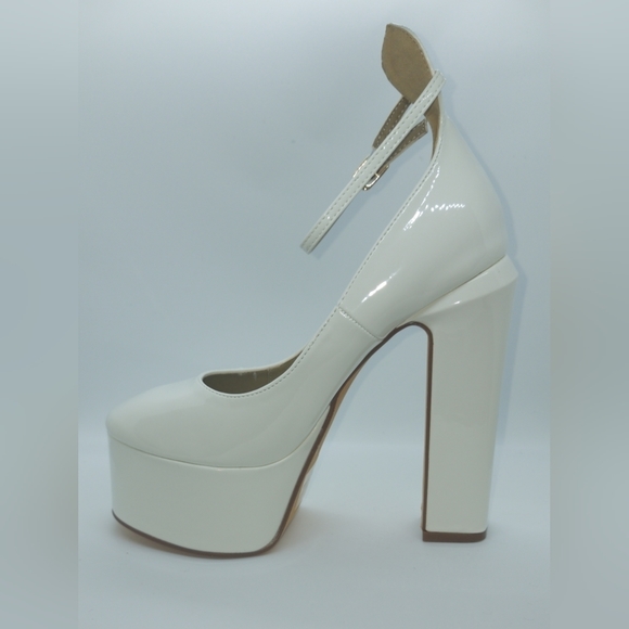 White vegan patent leather platform with ankle strap - Picture 5 of 7